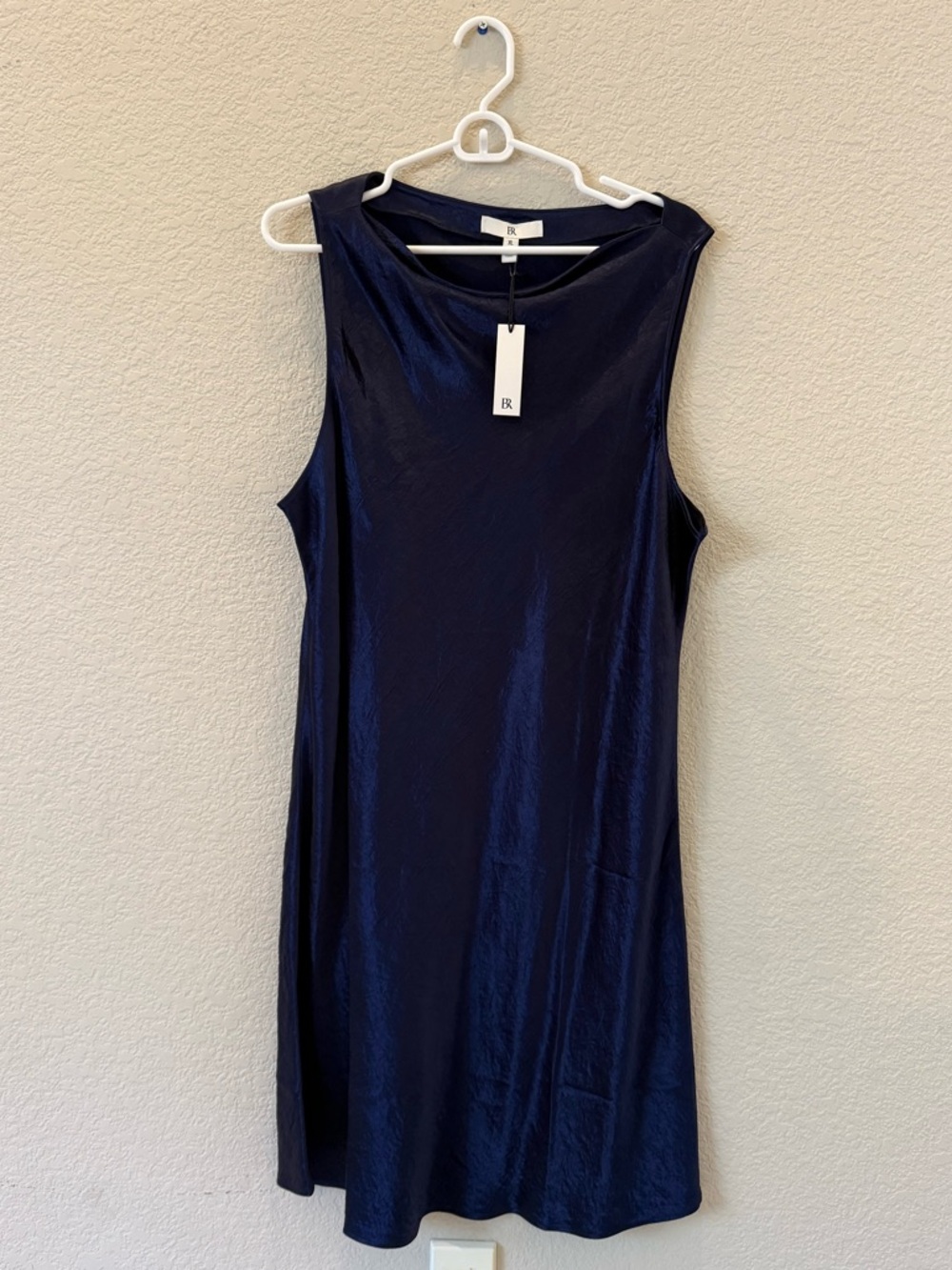 Banana Republic Navy Sleeveless Hammered Satin Shift Mini Dress